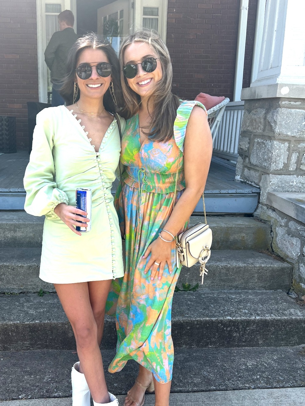 Current Air Light Green Ruched V‑Neck Mini Dress